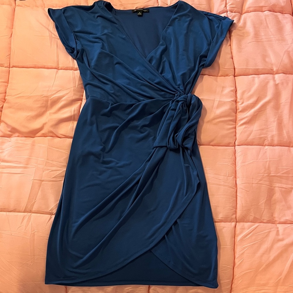 INC International Concepts Asymmetrical Wrap Dress in Rich Blue